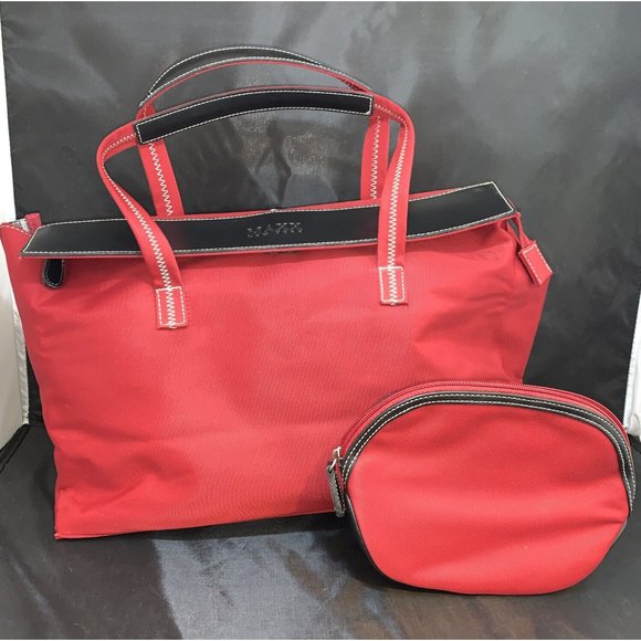 Maxx New York Large Woven Tote Shopper Red & Black Handbag and Cosmetic Bag - Picture 1 of 8